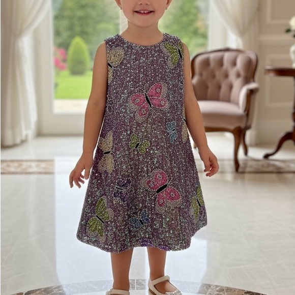 Little attitudes by Debra Butterfly hand beaded design Purple Kids‎ Dress